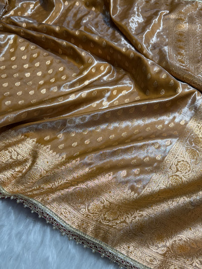 Banarasi Beige Booti With Gotta Patti satin Silk Saree SSGP01