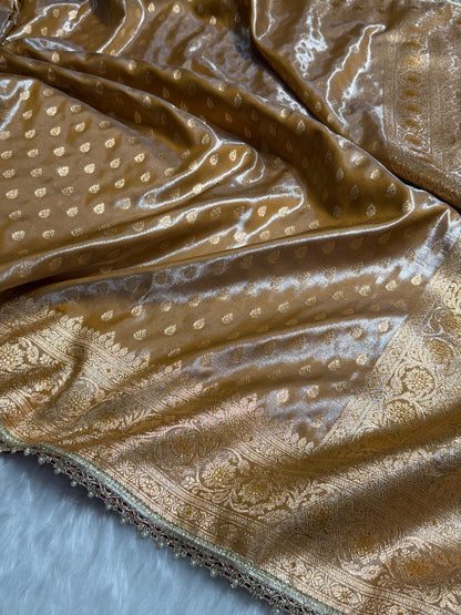 Banarasi Beige Booti With Gotta Patti satin Silk Saree SSGP01