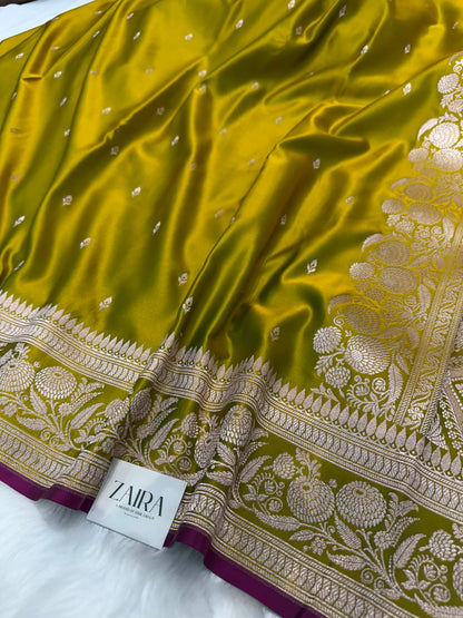Mehendi Green Shades Floral Boota Mashru Silk Saree MSM 73