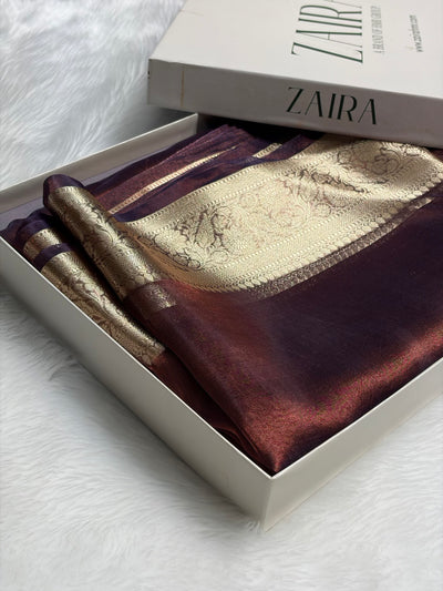 Banarasi Cross Chocolate Shades Pure Tissue Silk Saree PT-60