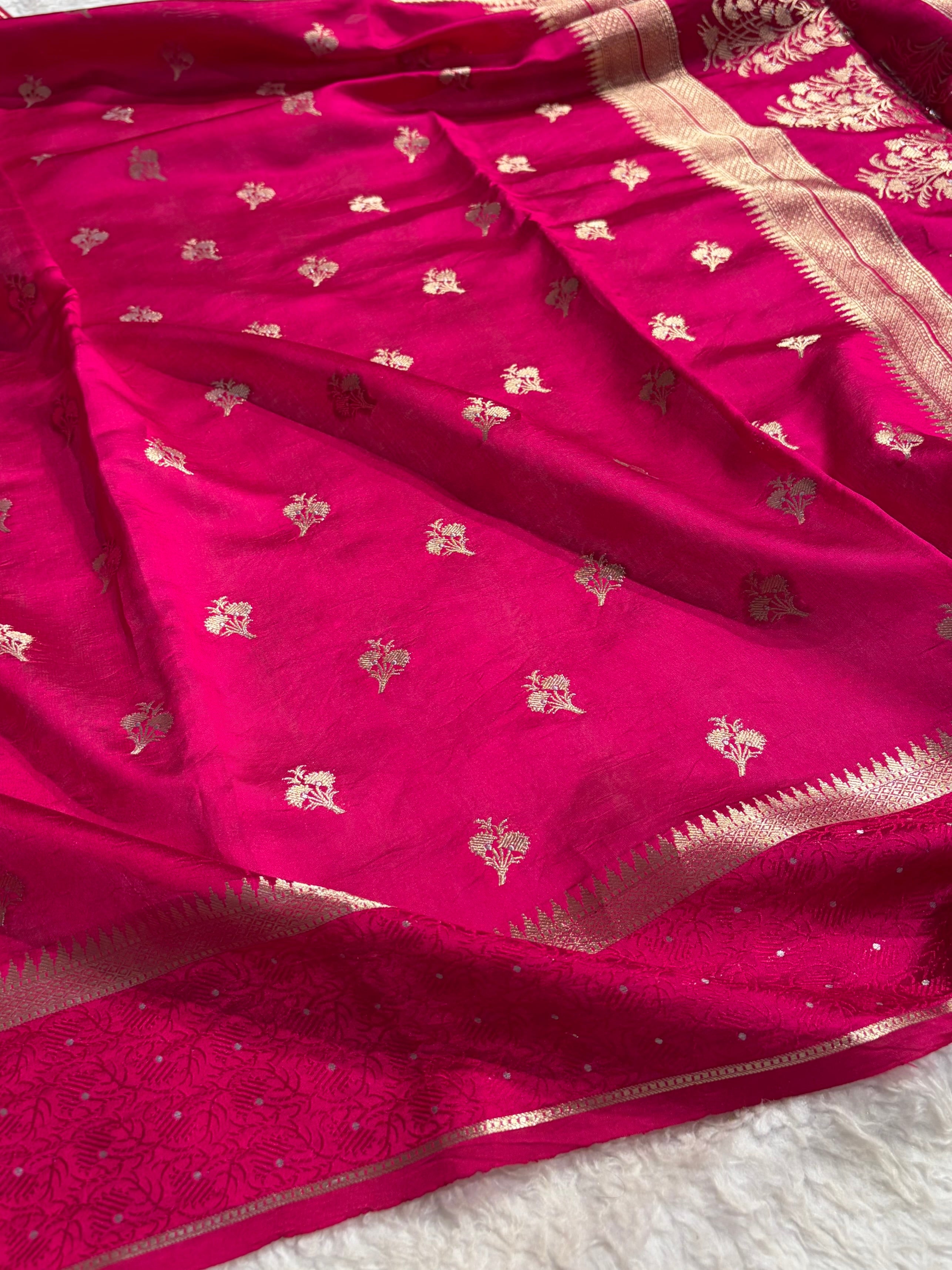 Rani Shade Flower Boota Pure Caramel Mango Silk Saree CS-15