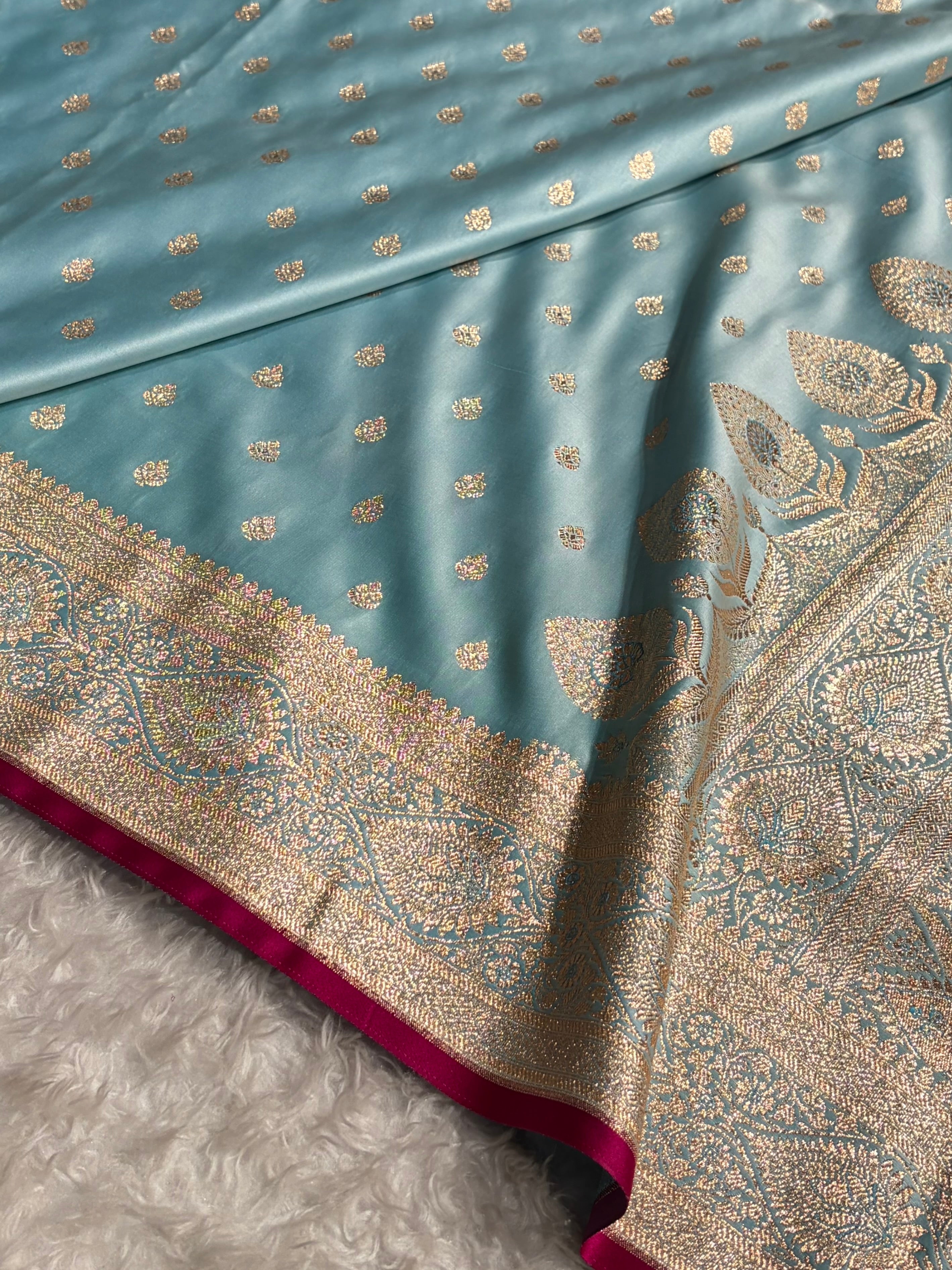 Katan Silk Saree In Powder er Blue Shades SK10