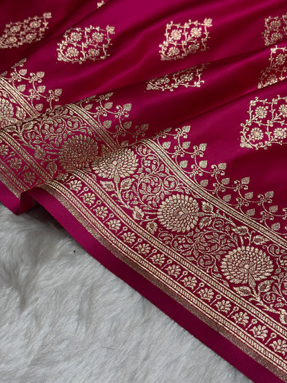 Rani Floral Boota Satin Katan Silk saree SK35