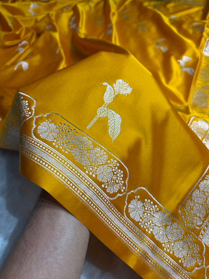 Mustard Boota With Floral Border Mashru Silk Saree MSM-93