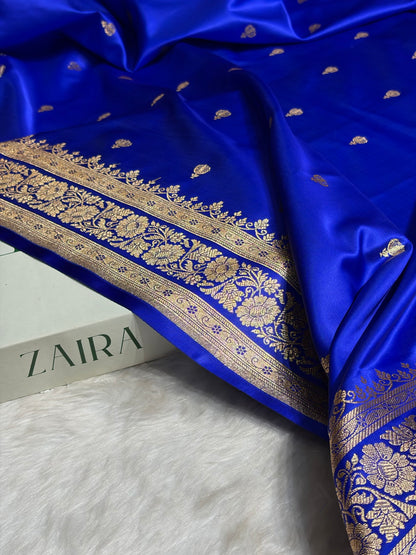 Royal Blue Booti Pattern Satin Katan Silk Saree SK66