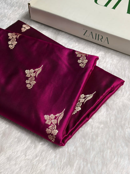 Wine Boota With Floral Border Mashru Silk Saree MSM-97