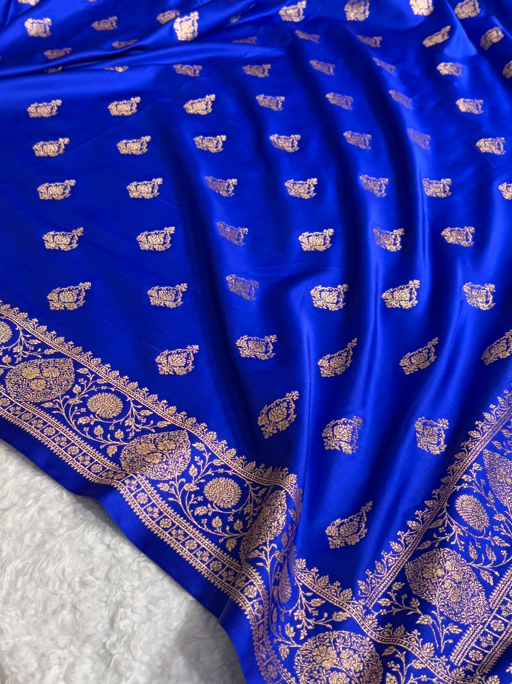Banarasi Satin Katan Saree With Boota in Royal Blue Shades SK98