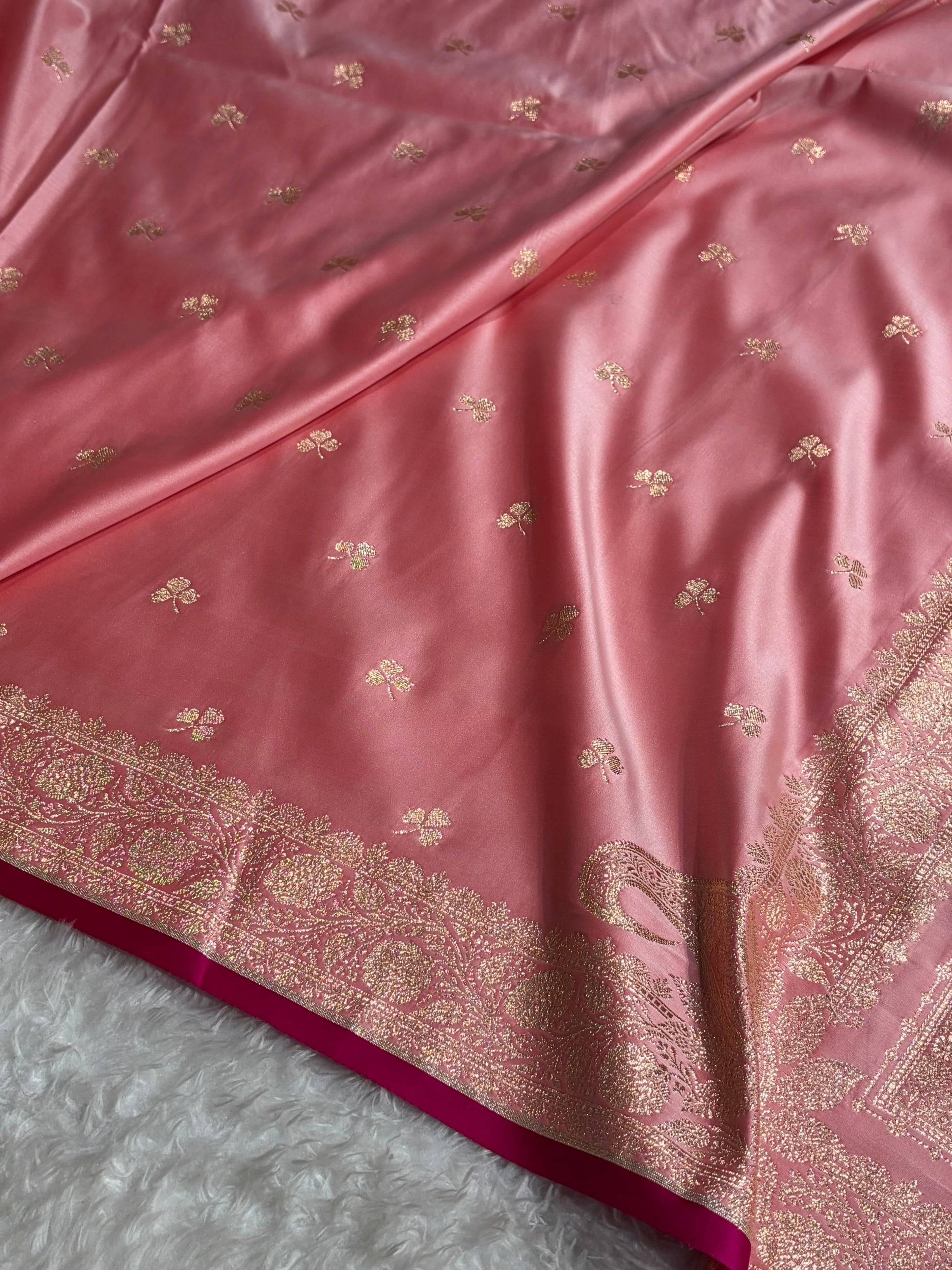 Banarasi Baby Pink Booti Katan Silk Saree SK09