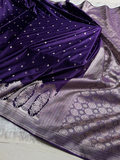 Banarasi Skirt Border Pattern in Purple Shades Floral Mashru Silk Saree MCS94