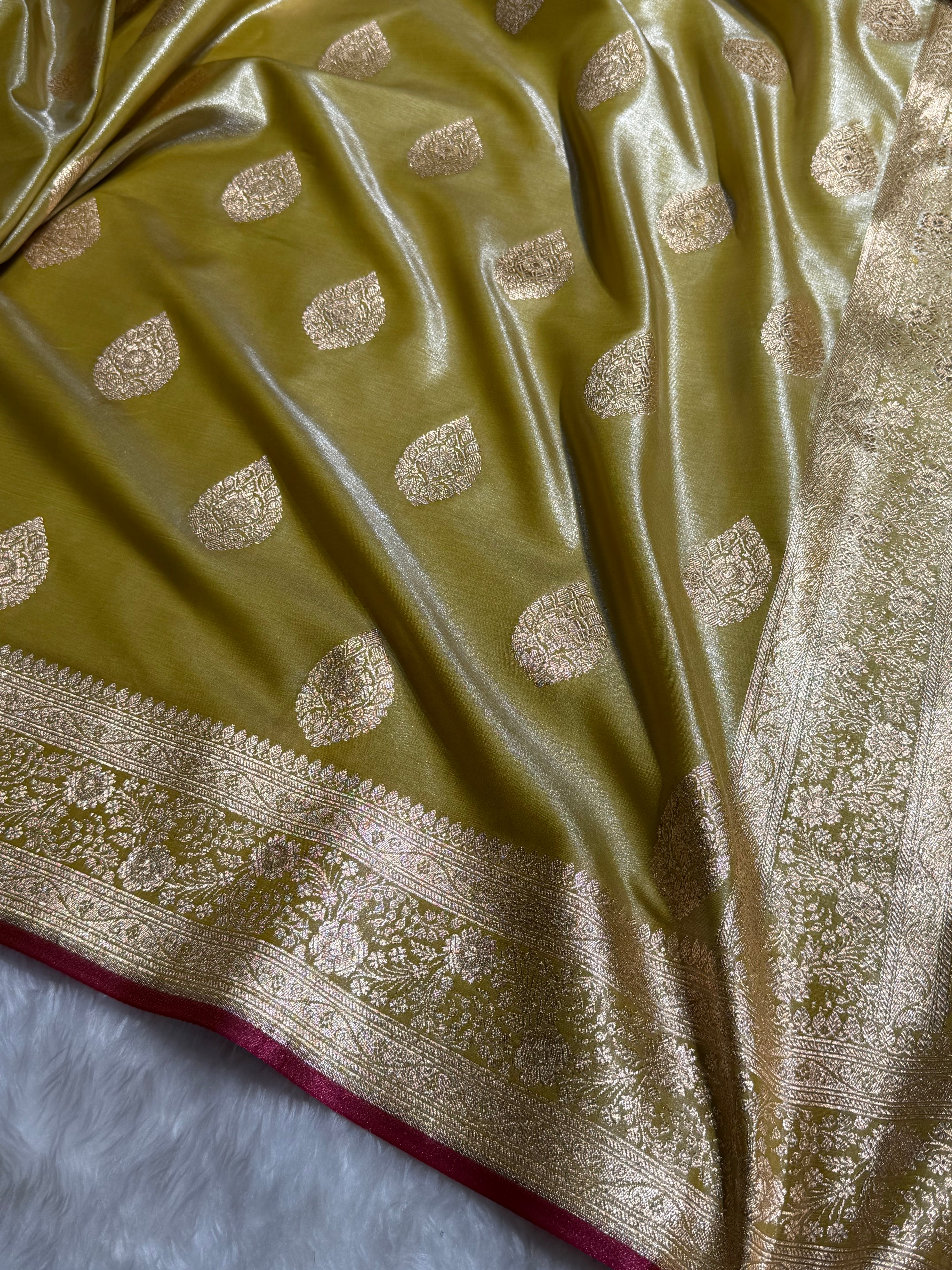 Ultra Light Weight Satin Silk Boota in lemon Green Shades SS05