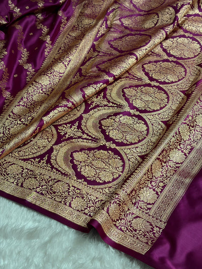 Banarasi Satin Katan Saree With Boota in Wine Shades SK108