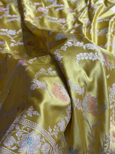 Lemon Shades Minakari Jaal Mashru Silk Saree MCS48