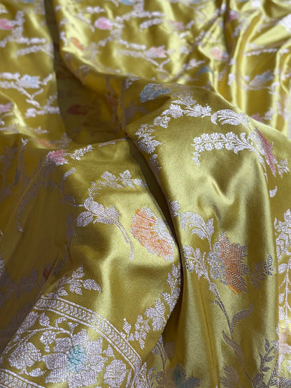 Lemon Shades Minakari Jaal Mashru Silk Saree MCS48