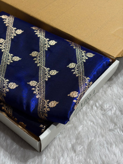 Royal Blue Shades Cross Pattern Banarasi Satin Silk Saree SS50