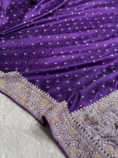 Purple Shades Booti Tanchoi With Ari & Zardozi Work Mashru Silk Saree BMS49