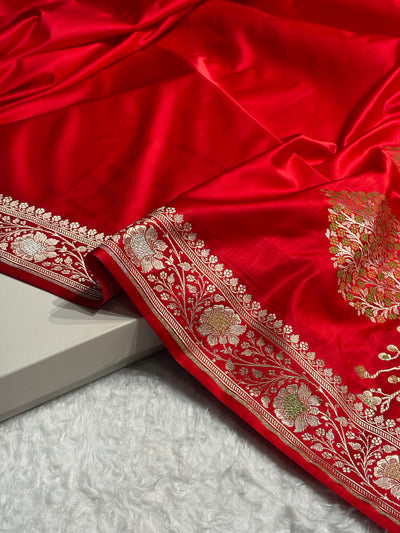 Red Shades Banarasi With Plain Minakari Broder Pattern Mashru Silk Saree MSM-135