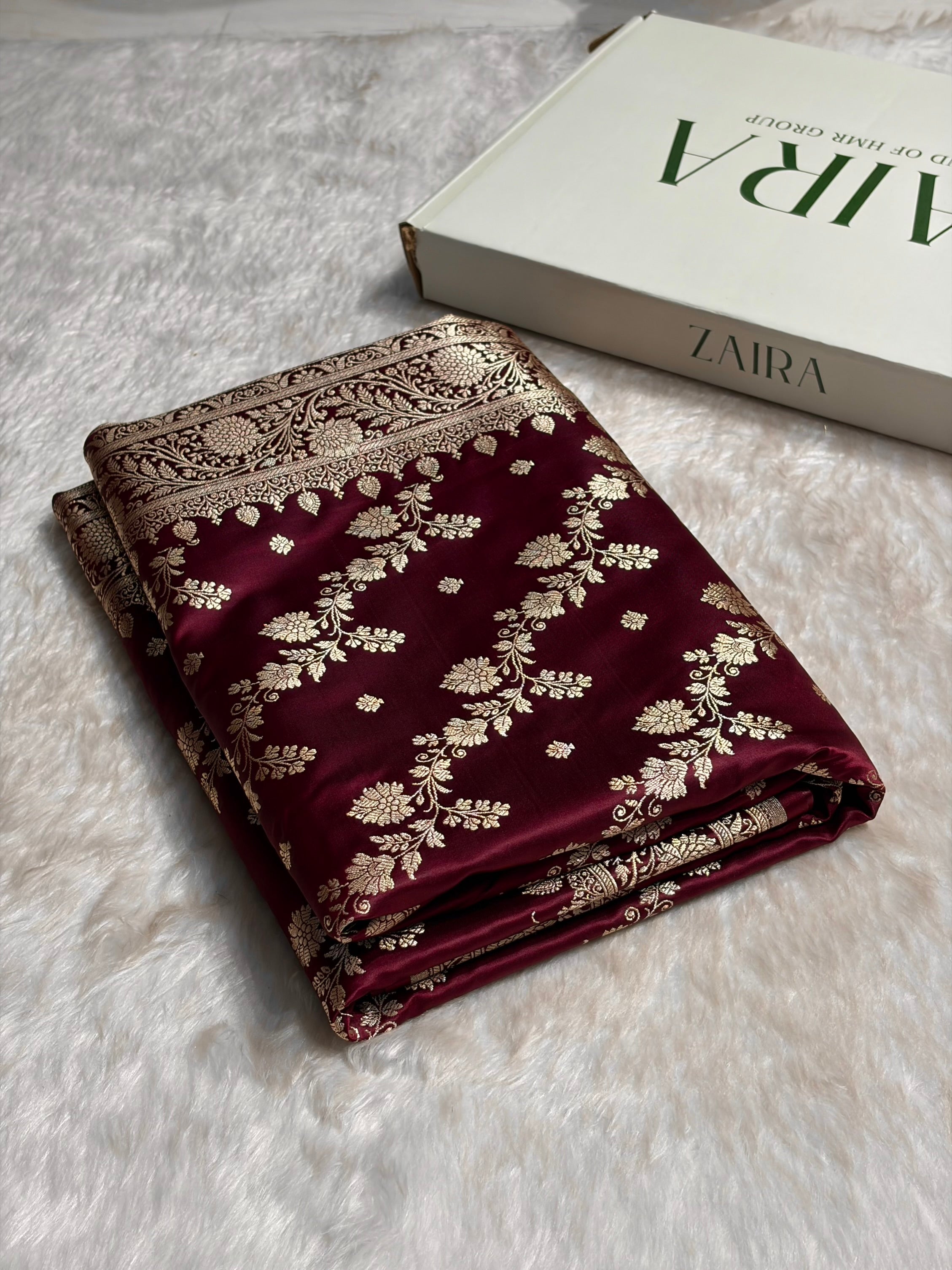 Garnet Cross & Booti Banarasi Katan Silk Saree SK24