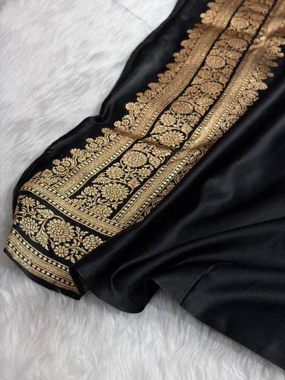 Banarasi Black Shades Booti Pattern Satin Katan Silk Saree SK51