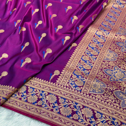 Tanchoi Boota Katan Silk Saree In wine Purple Shades