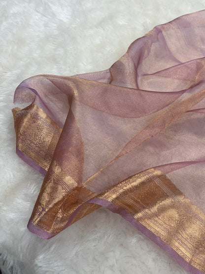 Pinkish Lavender Bananasi Floral Shades Pure Tissue Silk Saree PT-37