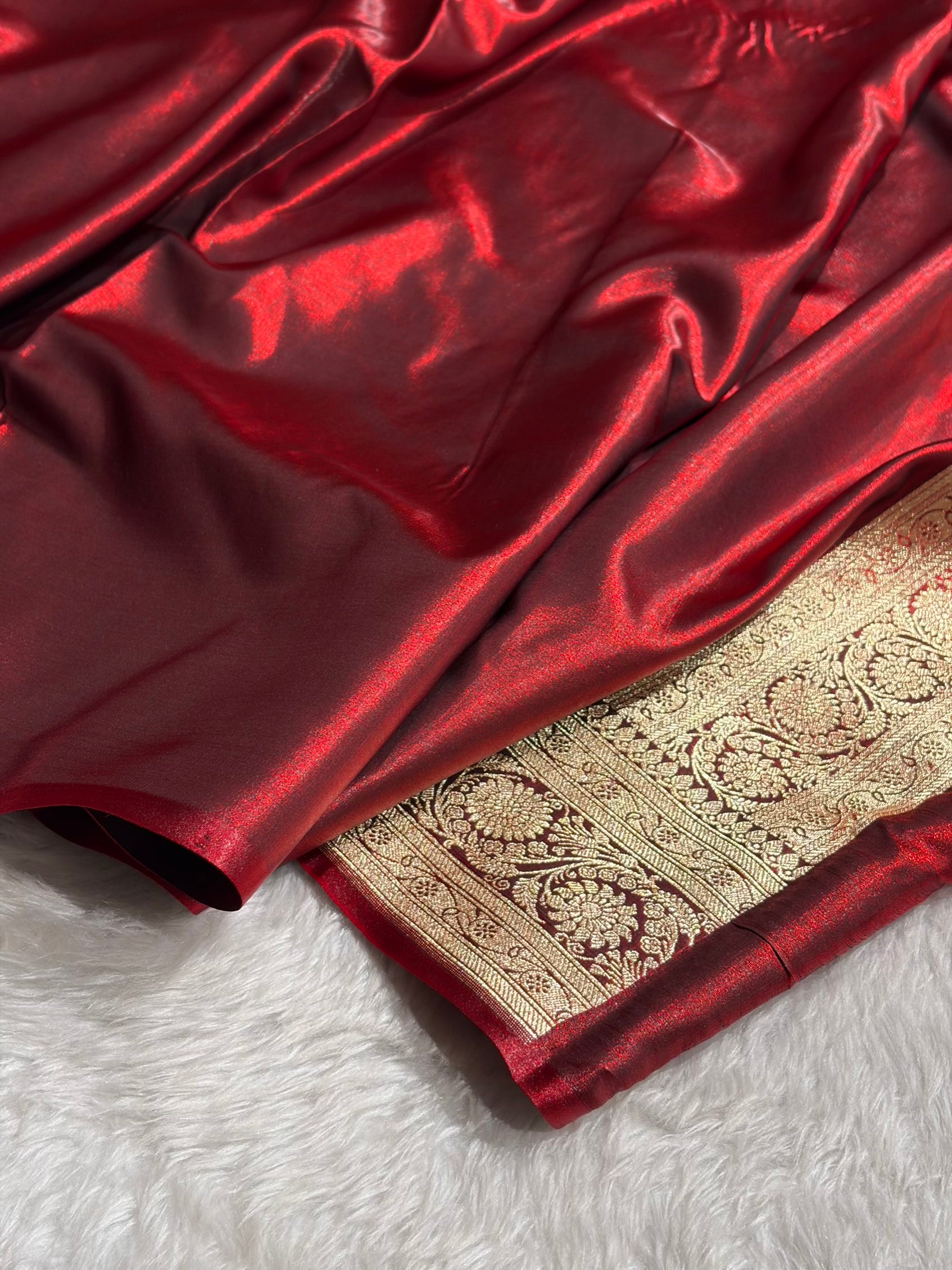 Satin Silk Saree Cross with Booti in Maroon Shades SS24