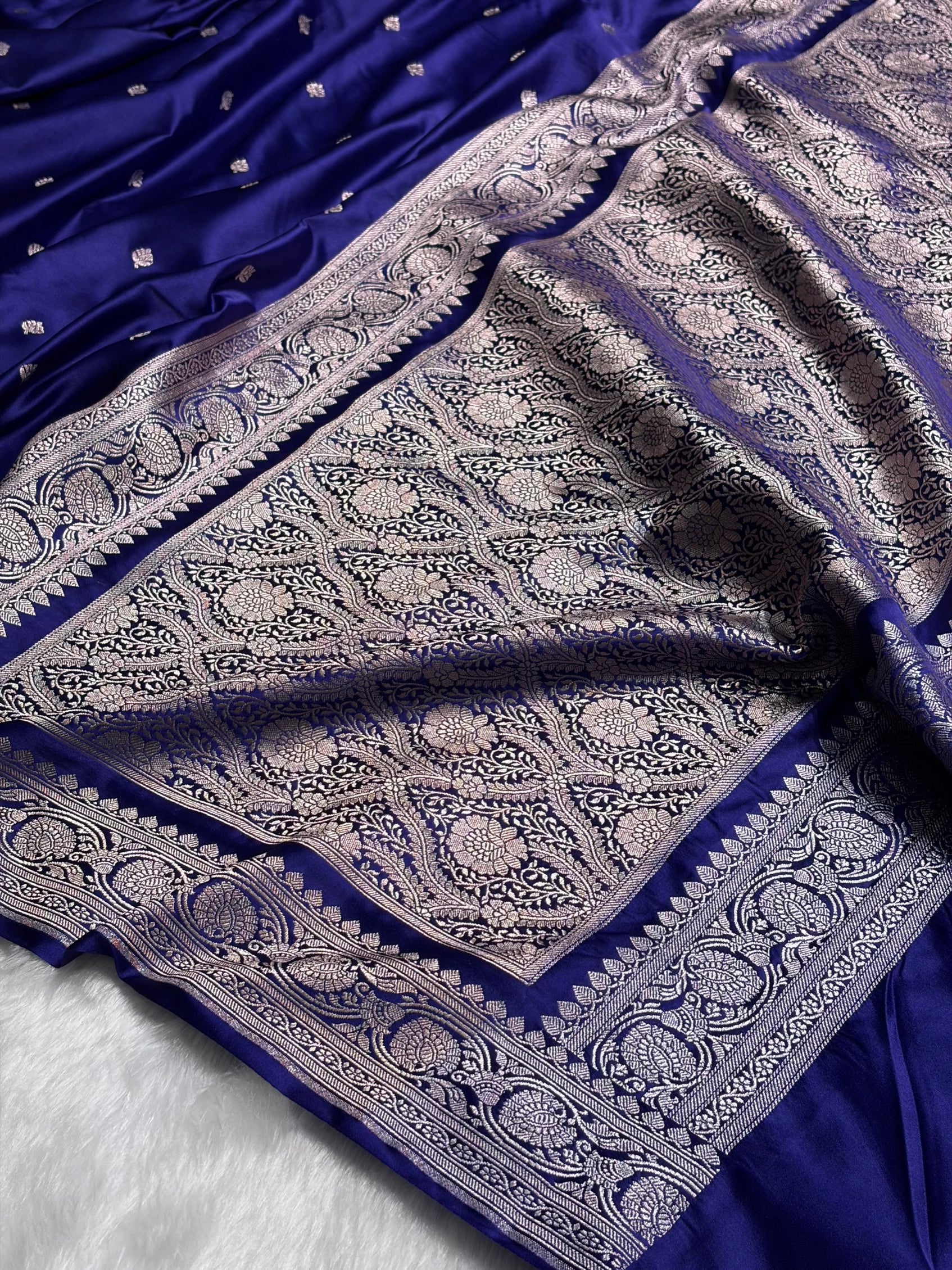 Banarasi Royal Blue Minakari Booti Mashru Silk Saree MS10