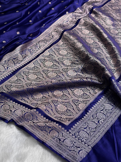Banarasi Royal Blue Minakari Booti Mashru Silk Saree MS10