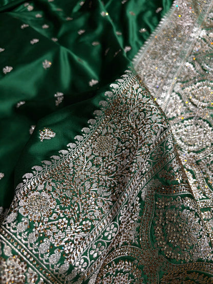 Bottle Green With Swarovski Work Booti Mashru Silk Saree BMS40