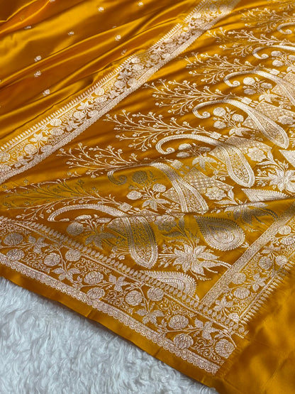 Mustard Shades Banarasi Boota Pattern Floral Mashru Silk Saree MSM-118