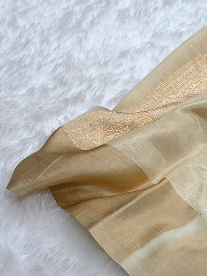 Banarasi Chocolate With Tusser Contrast Shades Meenakari Boots Handwoven Pure Paper Silk Saree RM-90