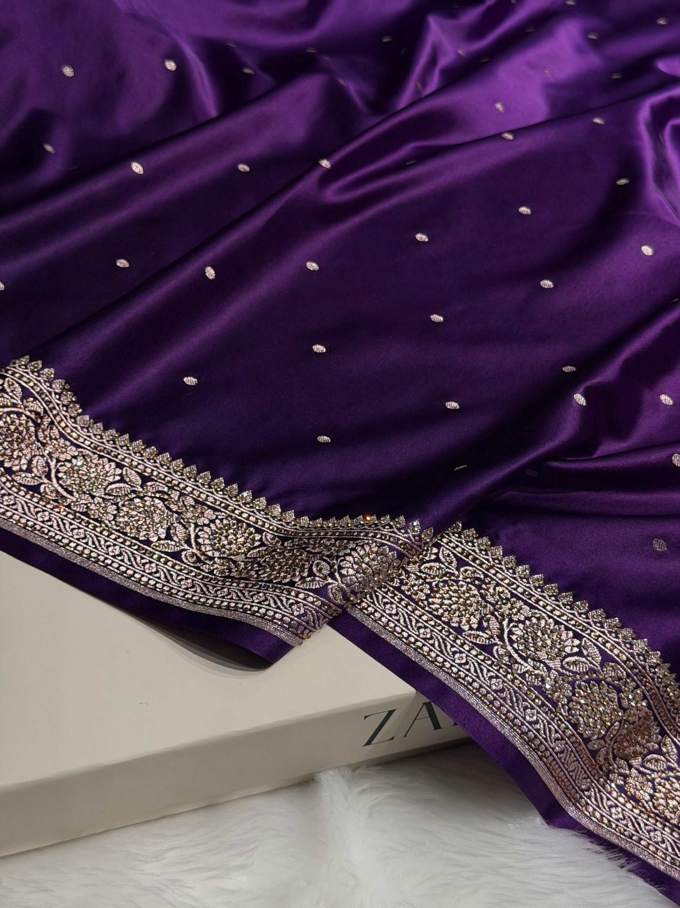 Banarasi Purple Shades Booti With Swarovski Stone Work Mashru Silk Saree BMCS65