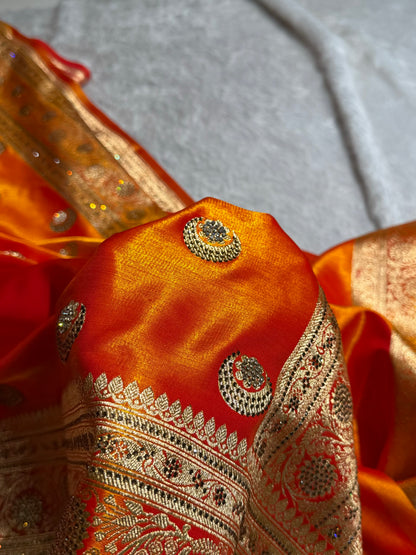 Fire Gold Chand Tara Boota With Traditional Banarasi Swarovski Work BSS04 (R)