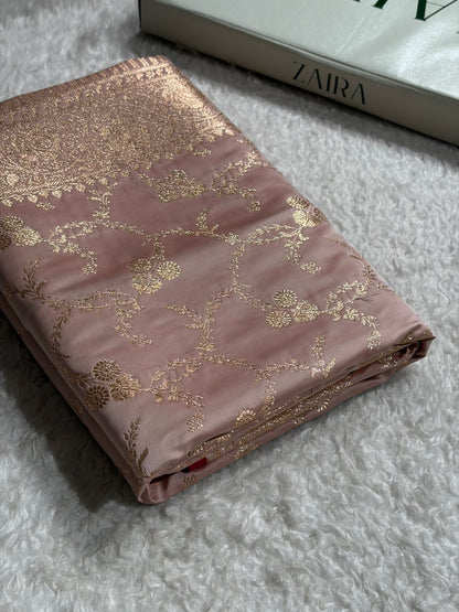 Banarasi Satin Katan Saree in Rose Gold Shades SK130