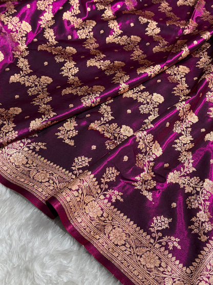 Satin Silk Saree Banarasi Cross with booti In Wine Shades SS22