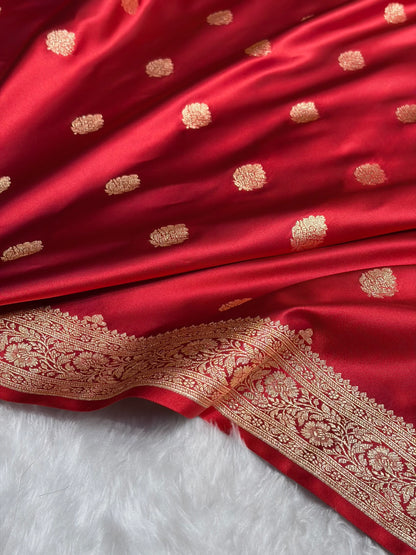 Magentc Red Booti Pattern Satin Katan Silk Saree SK65