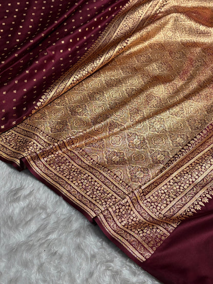 Banarasi Satin Katan Saree in Garnet Shades SK88