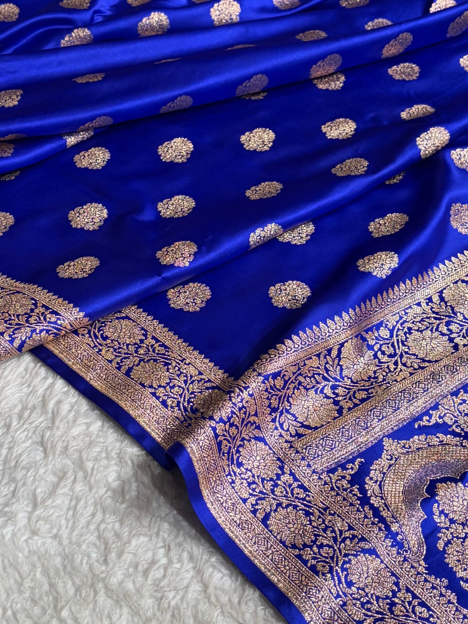 Banarasi Satin Katan Saree With Boota in Royal Blue Shades SK109