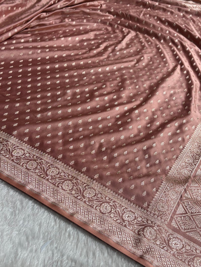 Dusty Peach Shades Banarasi With Floral Border Mashru Silk Saree MSM-128