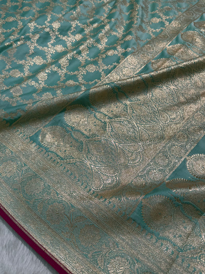 Pastel Seagreen Jaal Katan Silk saree SK25