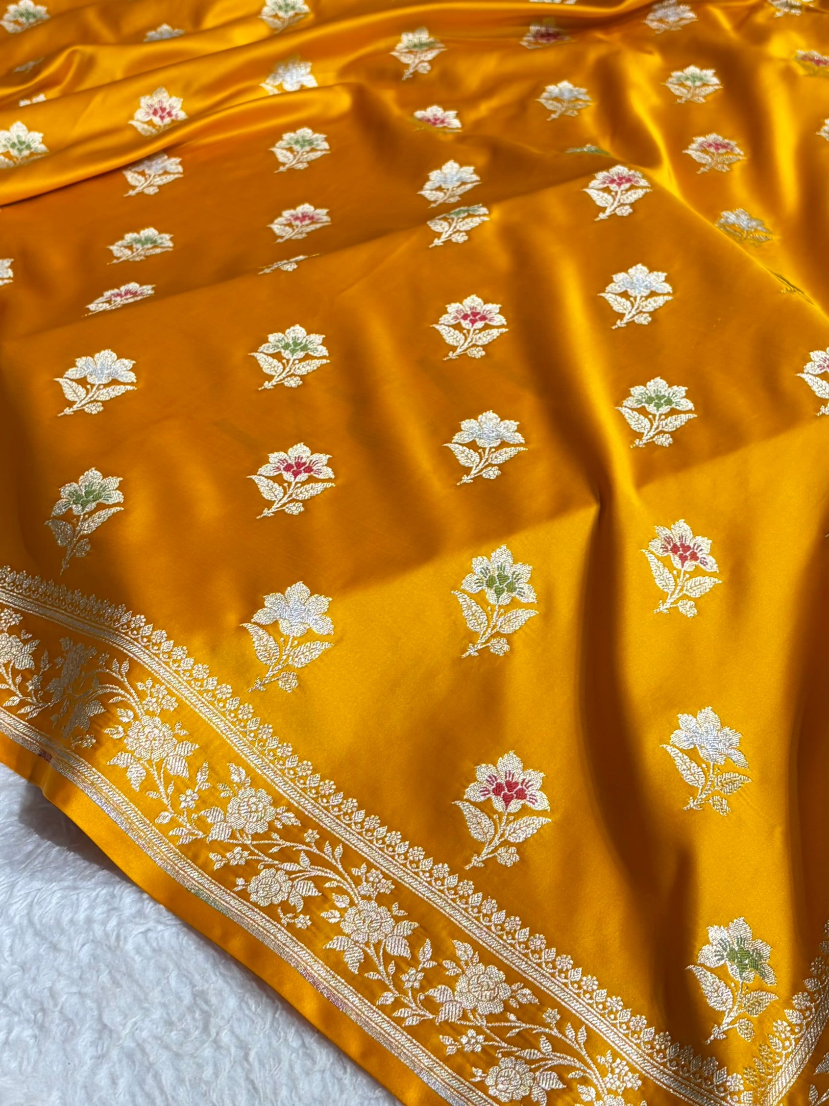 Premium Banarasi Satin Katan Saree With Minakari Boota in Mustard Shades SK112