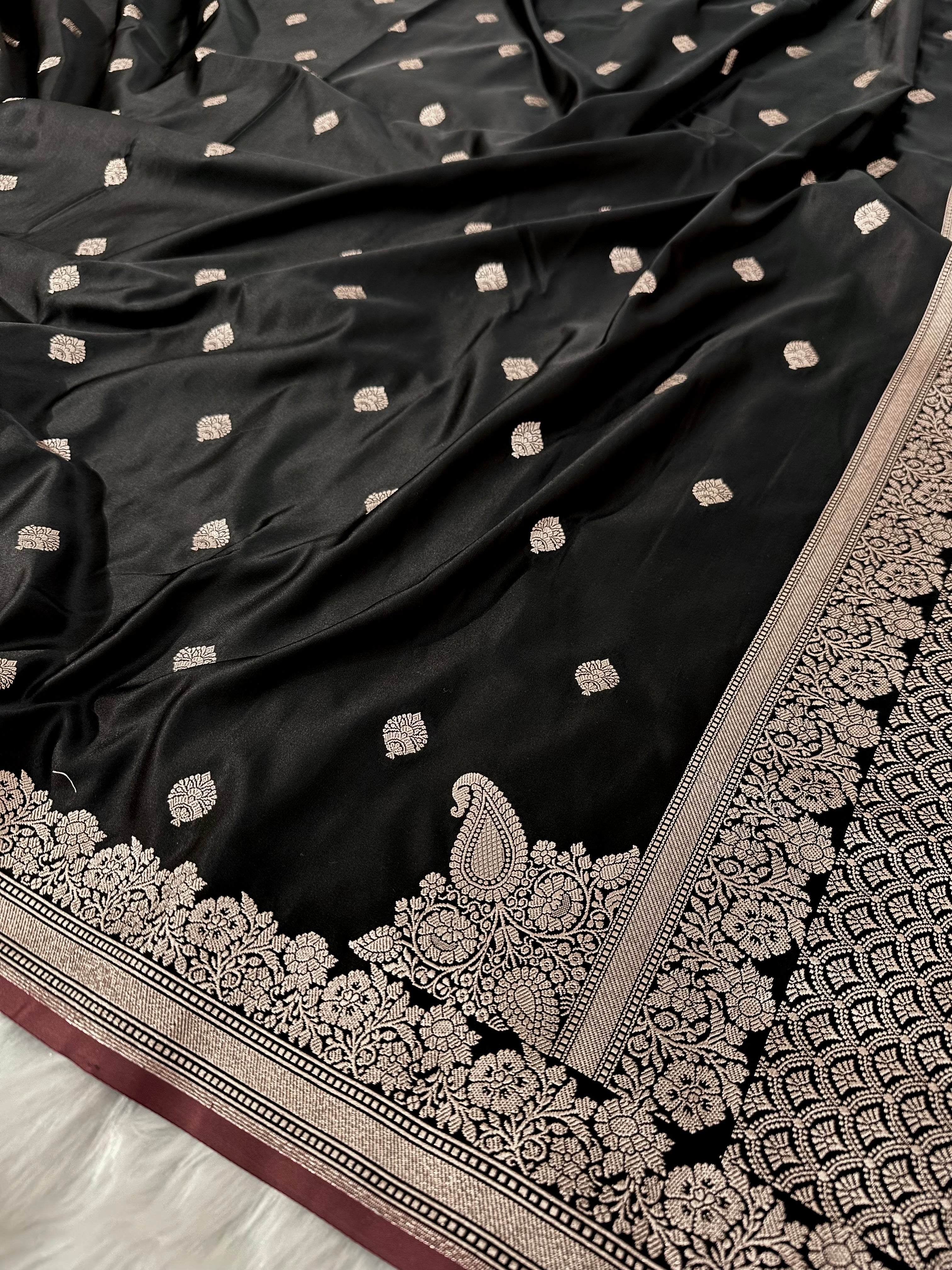 Black Shades Floral Boota Mashru Silk Saree