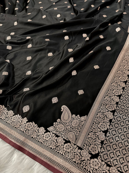 Black Shades Floral Boota Mashru Silk Saree