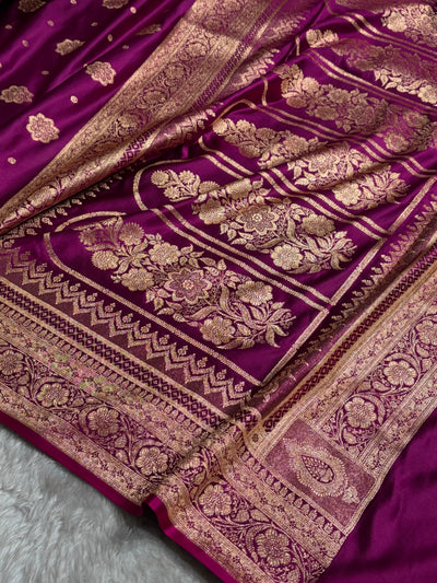 Banarasi Satin Katan Saree Floral Boota Pattern in Wine Shades SK146