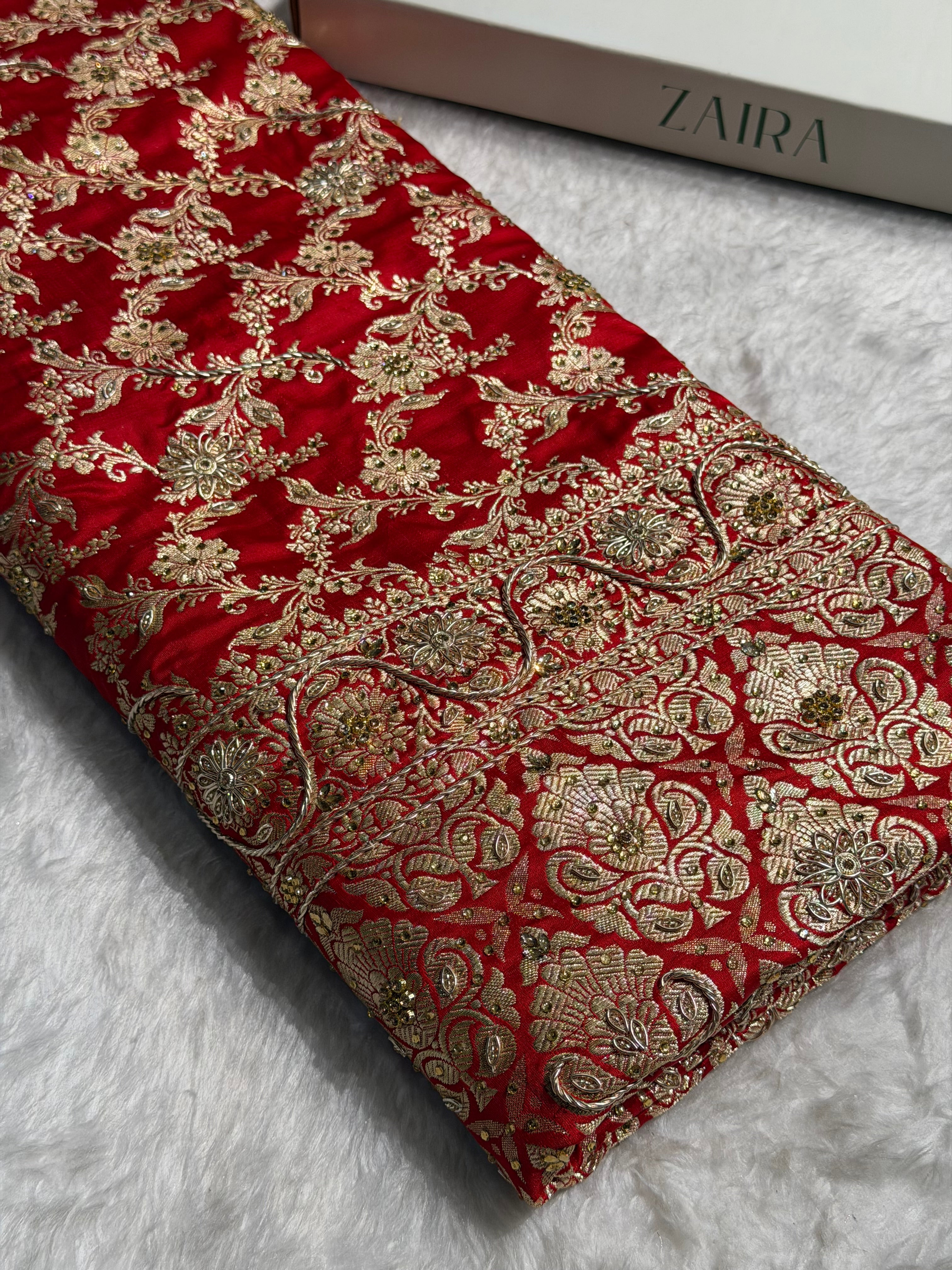 Bridal Red Pure Katan Silk Banarasi Saree with Zardozy, Ari and Stone work  PBSK01