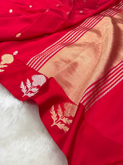 Banarasi Red Shades Boota Handwoven Pure Katan Paper Silk RM-12