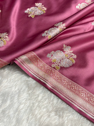 Mauve Sona Rupa Minakari Floral Motif Mashru Silk Saree MCS50