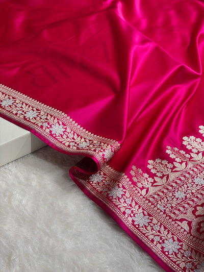 Rani Shades Plain Banarasi With Minakari Floral Border Mashru Silk Saree MSM-123