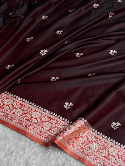 Contrast Garnet / Peach Shades Banarasi Booti Pattern Mashru Silk Saree MSM-138