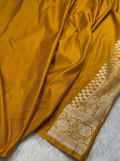 Mustard Banarasi Jaal Katan Silk Saree