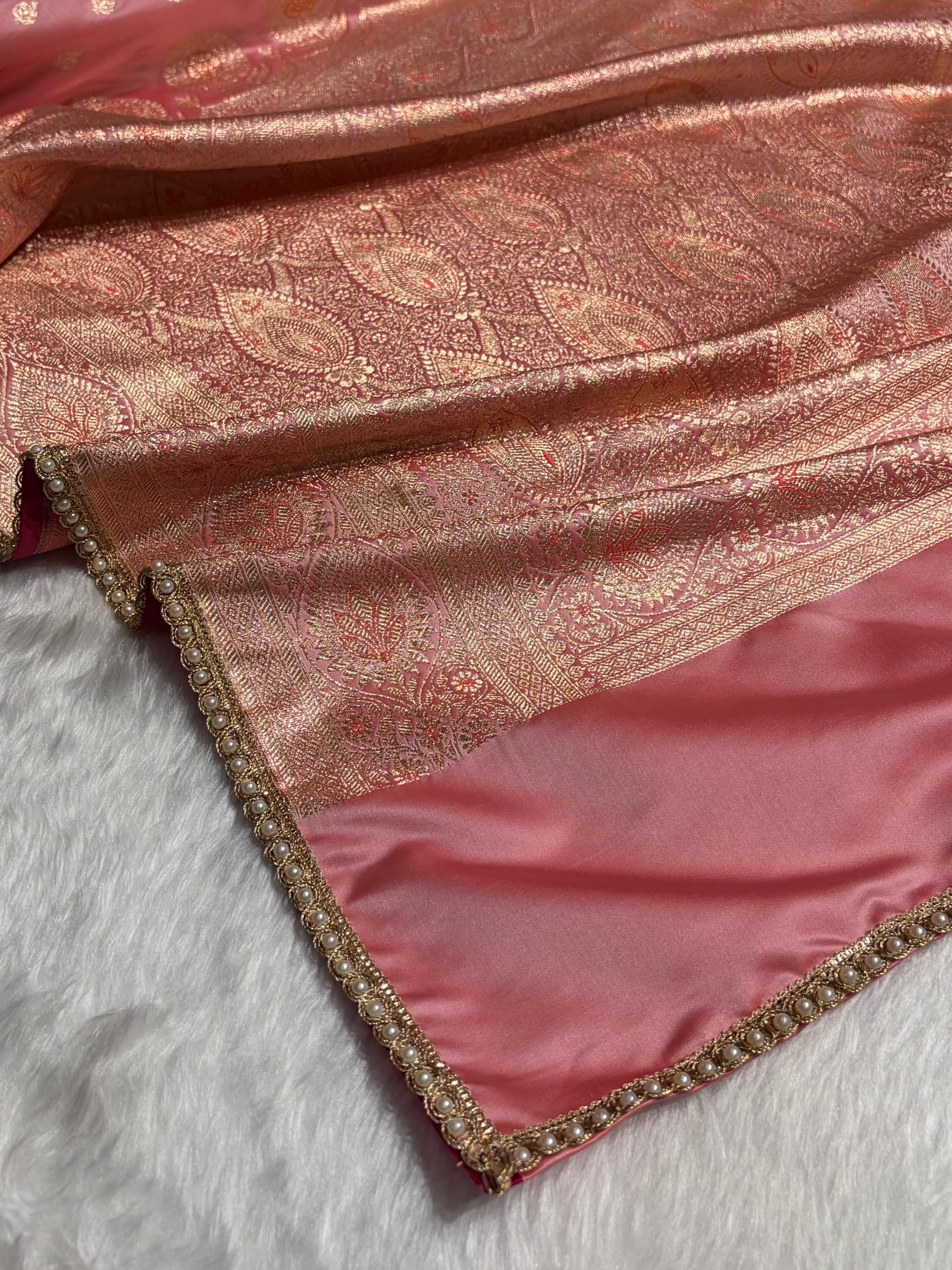Banarasi Satin Katan Silk Saree In Baby Pink Shades with gotta Patti SKGP7